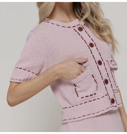 Short Sleeve Contrast Stitched Cardigan