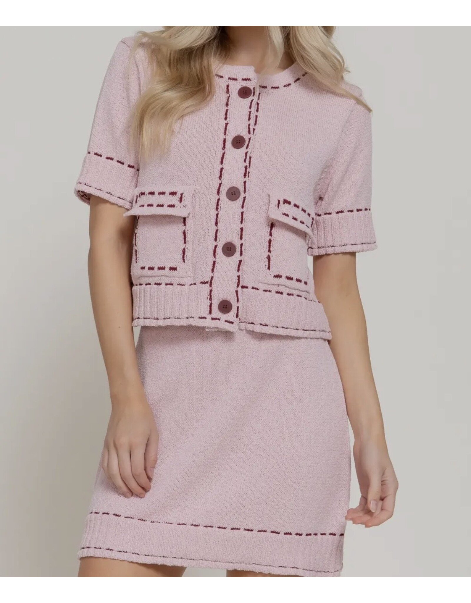 Short Sleeve Contrast Stitched Cardigan