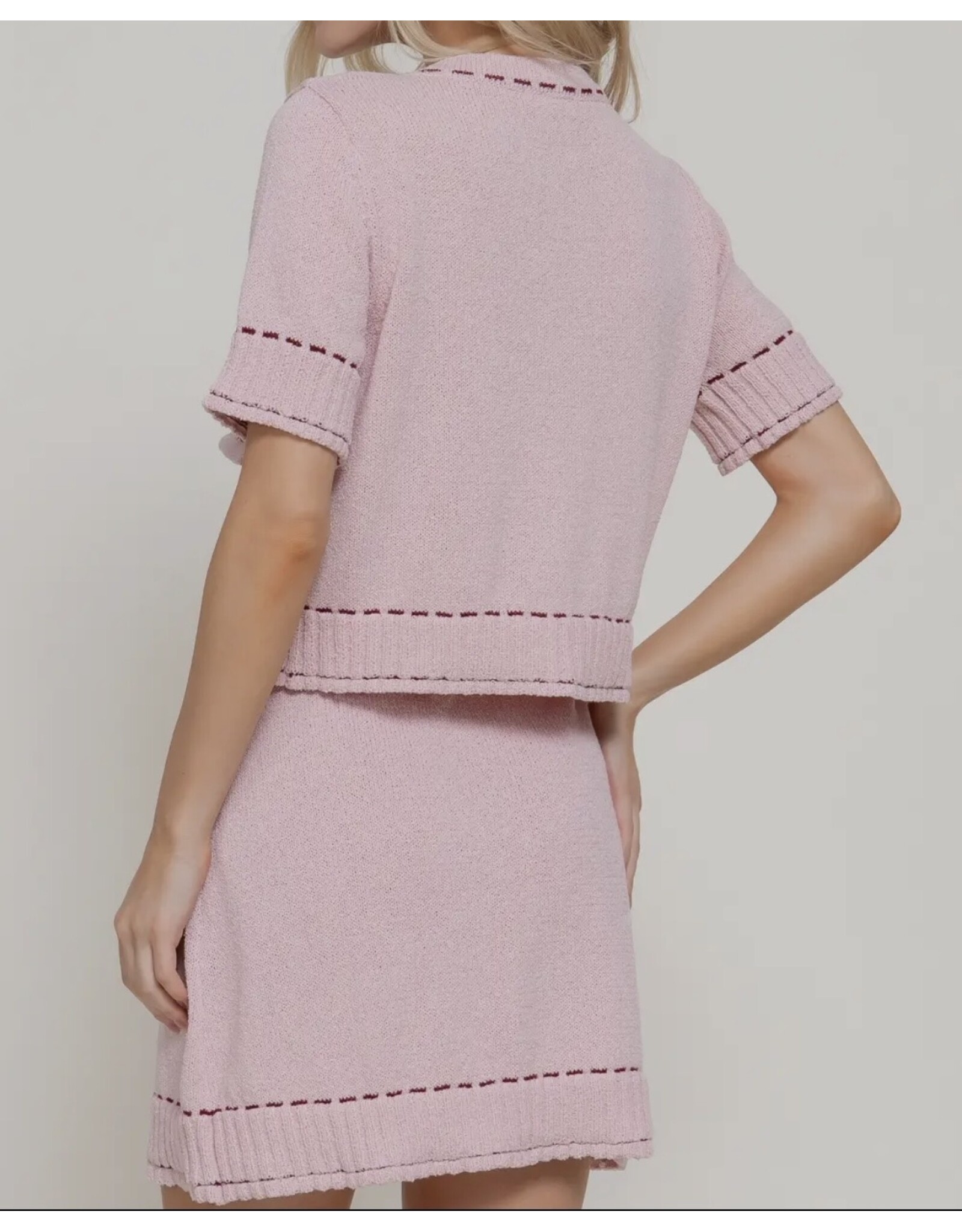 Short Sleeve Contrast Stitched Cardigan