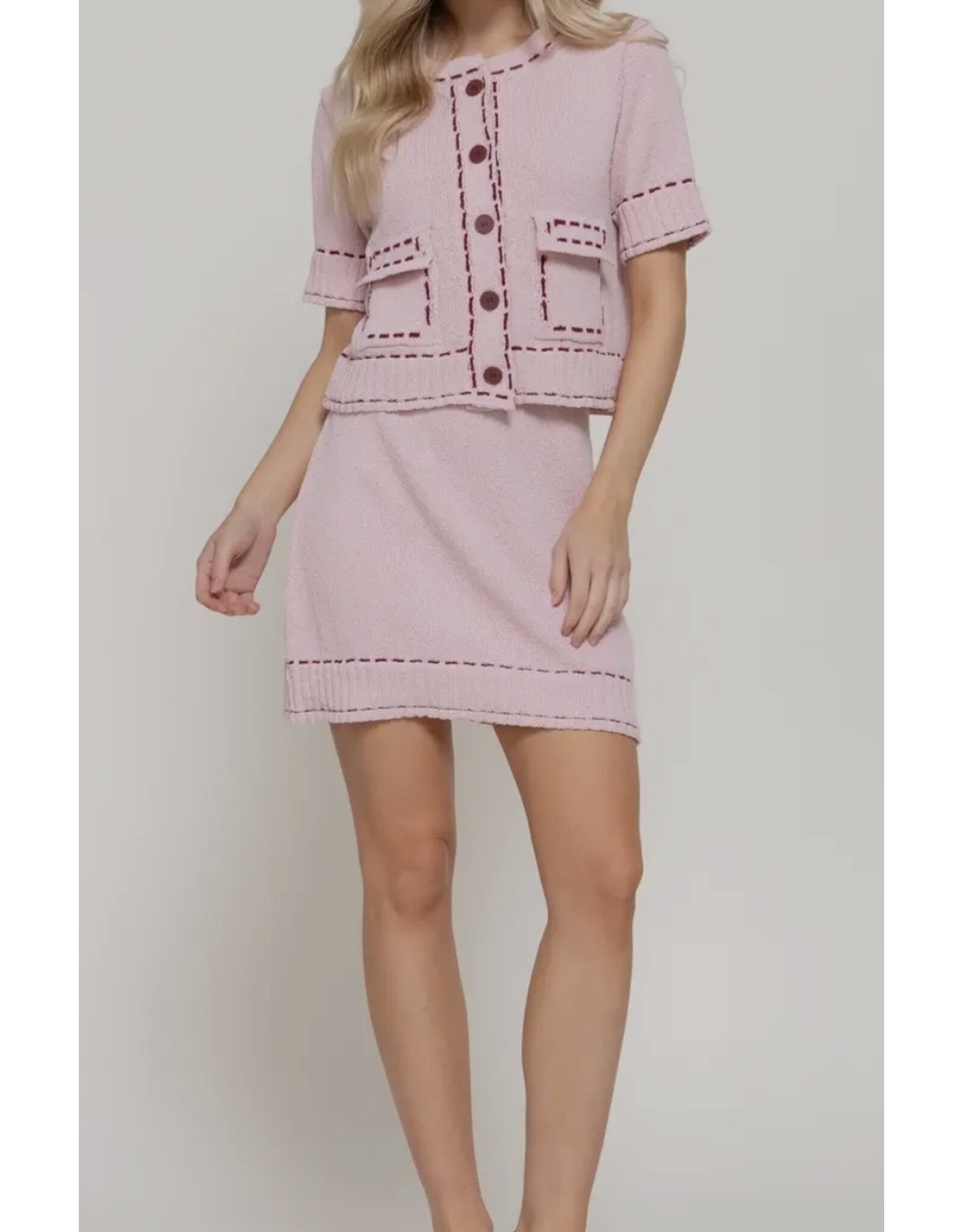 Short Sleeve Contrast Stitched Cardigan