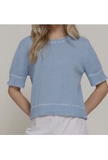 Short Slv Sweater w/ Contrast Stitch