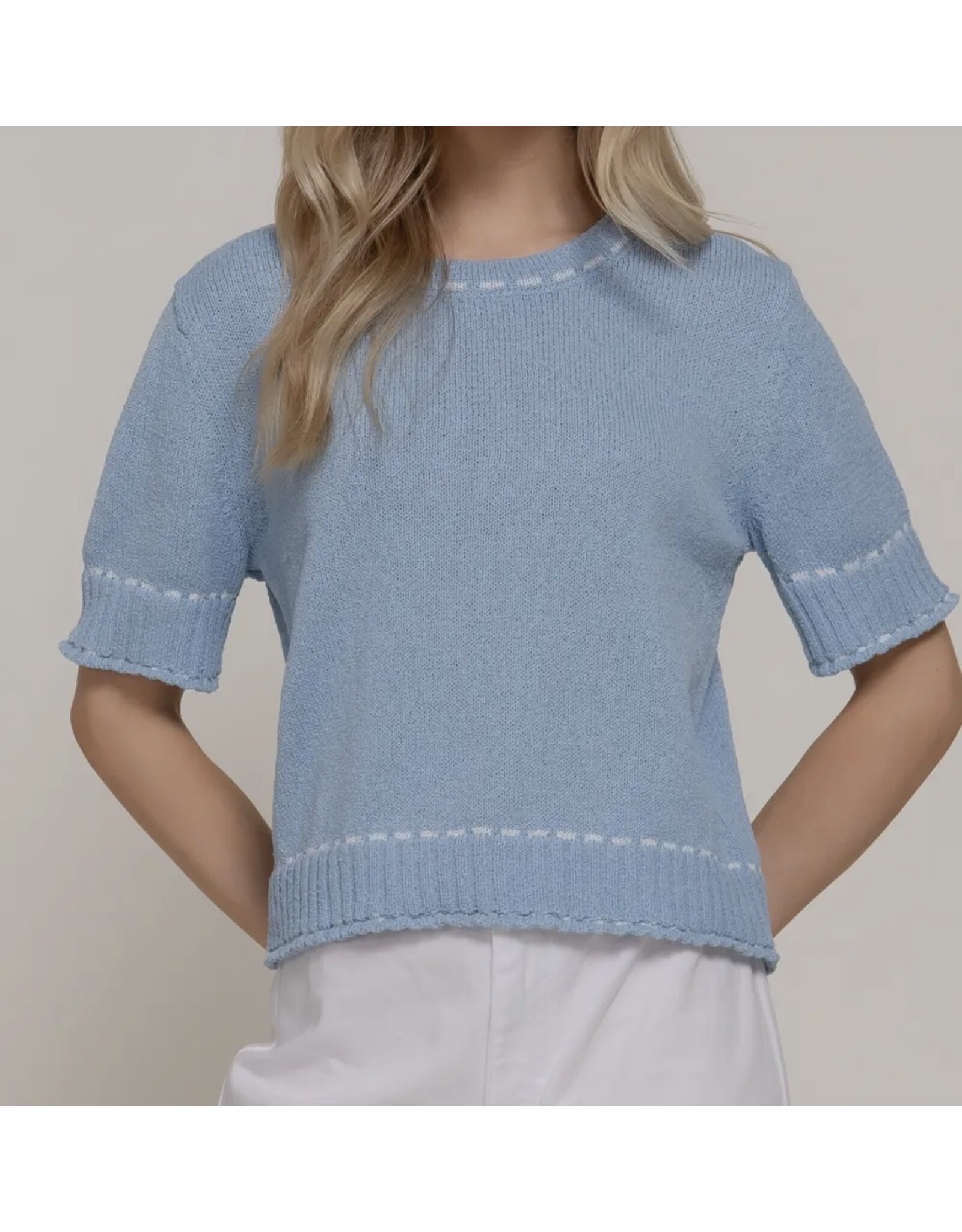 Short Slv Sweater w/ Contrast Stitch