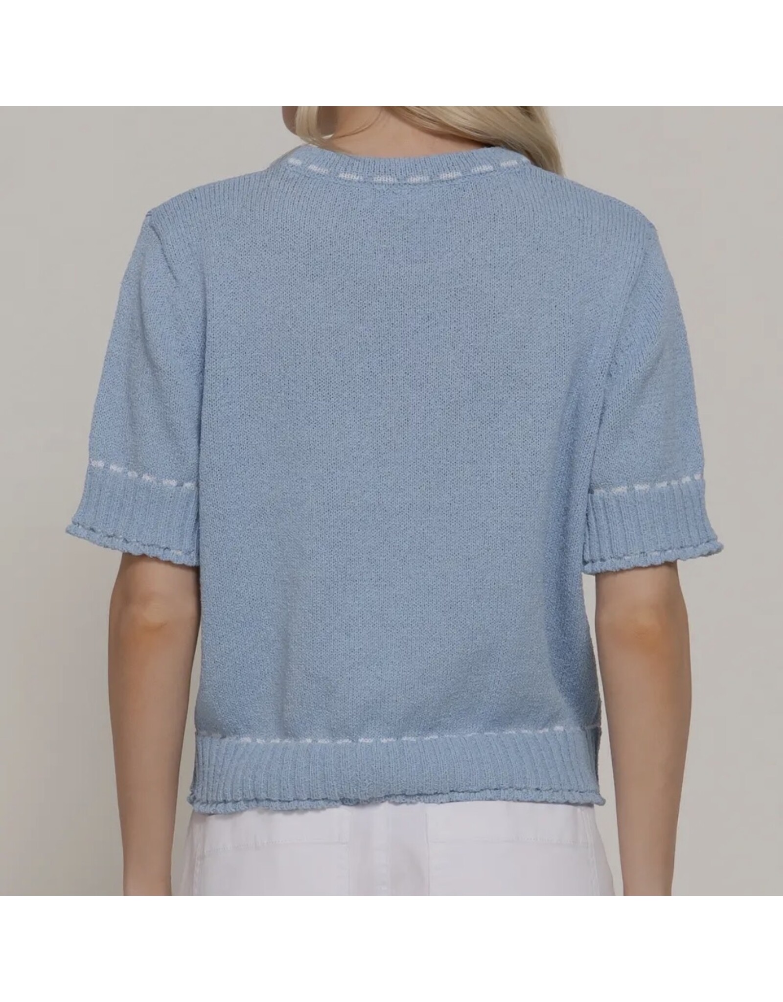 Short Slv Sweater w/ Contrast Stitch