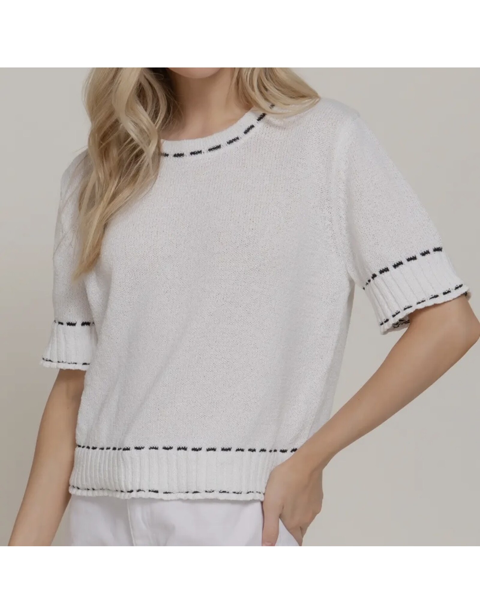 Short Slv Sweater w/ Contrast Stitch