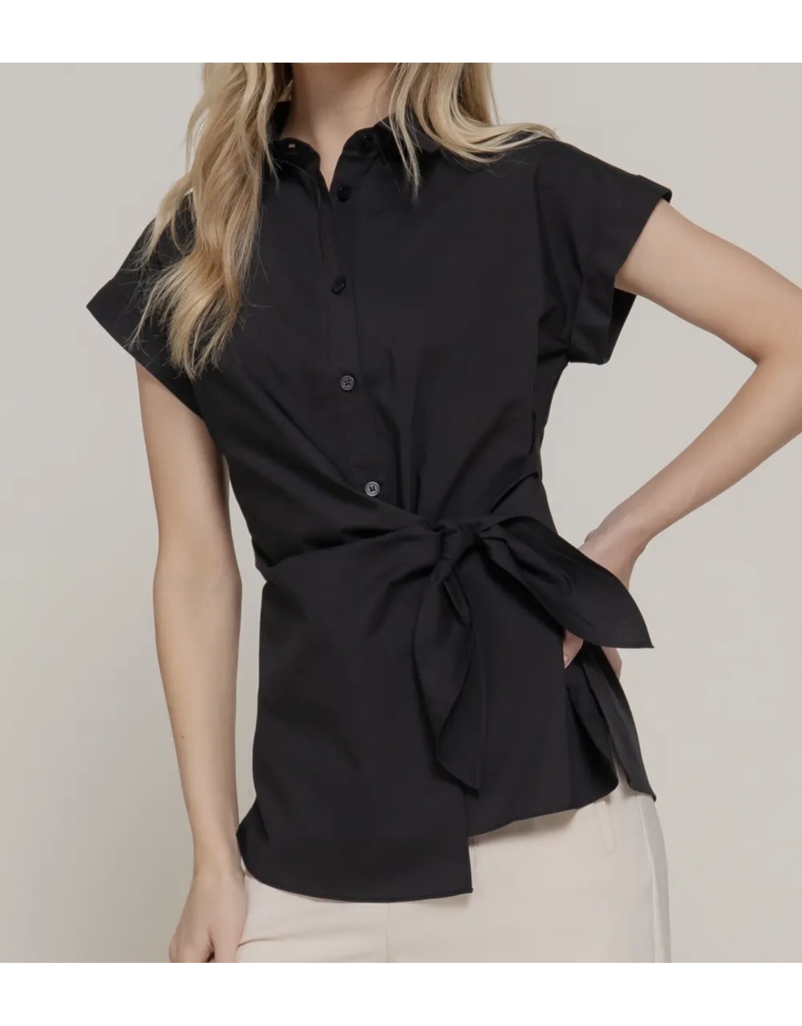 Black Side Knot Poplin Shirt