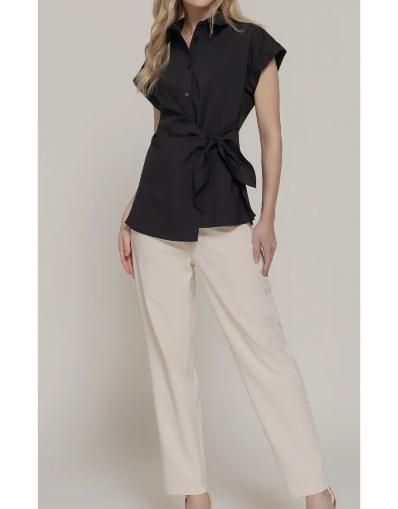 Black Side Knot Poplin Shirt