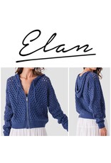 Elan Elan Navy Crochet Hooded Sweater