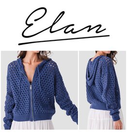 Elan Elan Navy Crochet Hooded Sweater