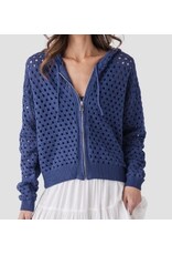 Elan Elan Navy Crochet Hooded Sweater