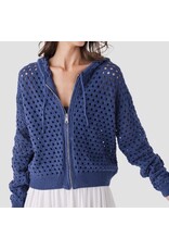 Elan Elan Navy Crochet Hooded Sweater