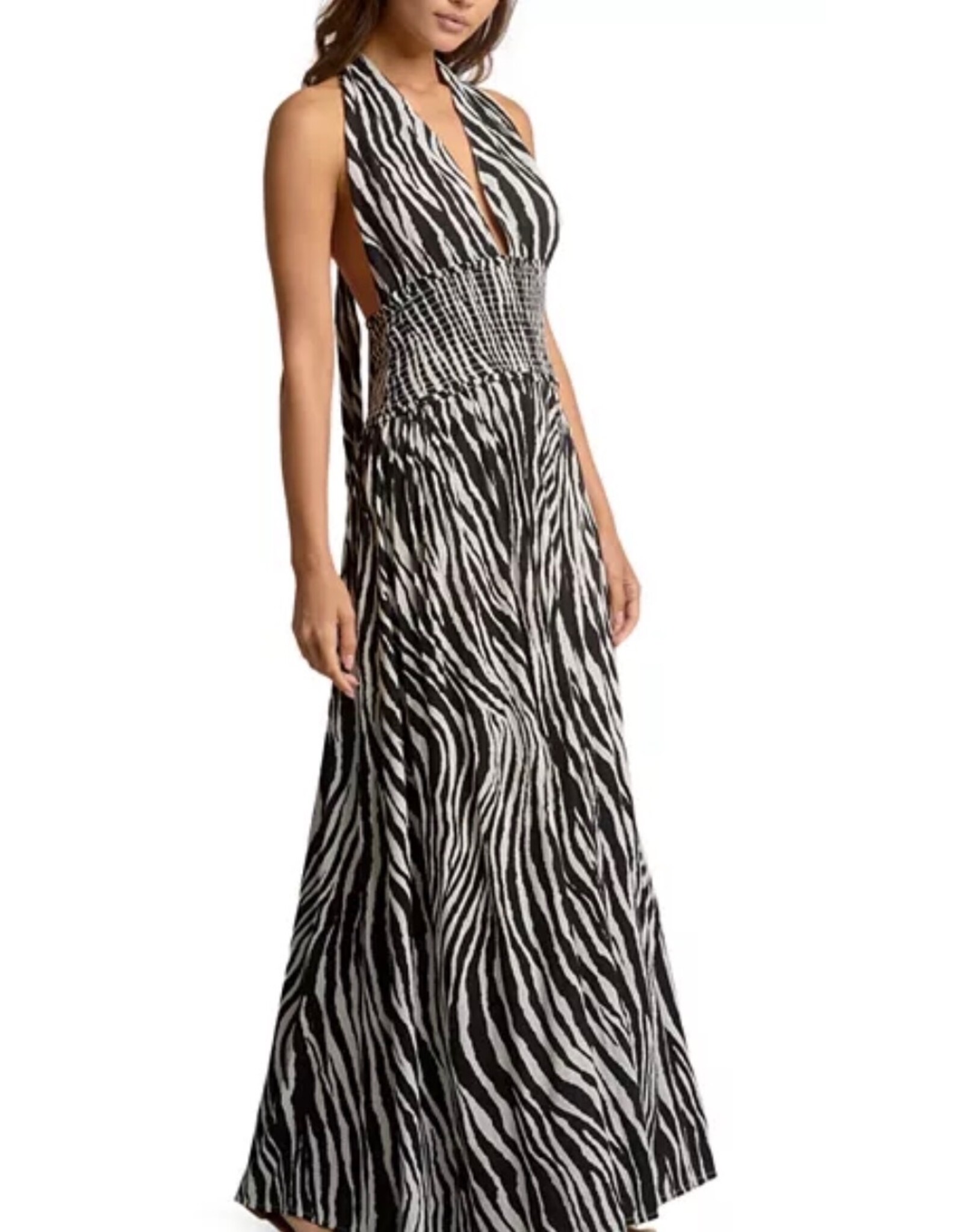 Elan Elan Zebra Maxi Halter Dress