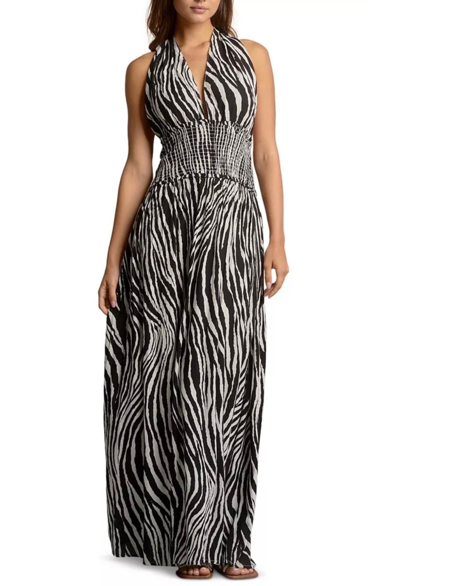Elan Elan Zebra Maxi Halter Dress