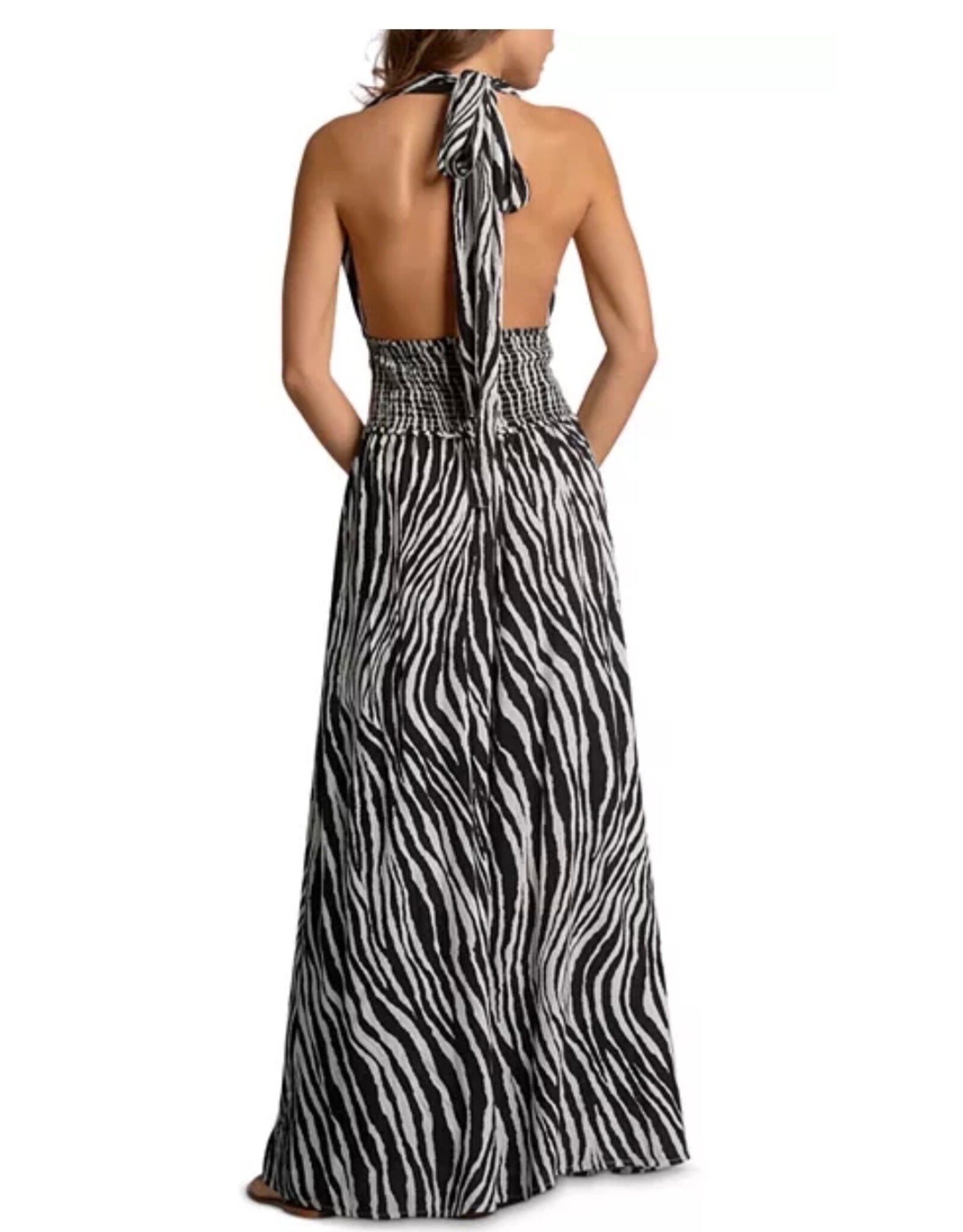 Elan Elan Zebra Maxi Halter Dress