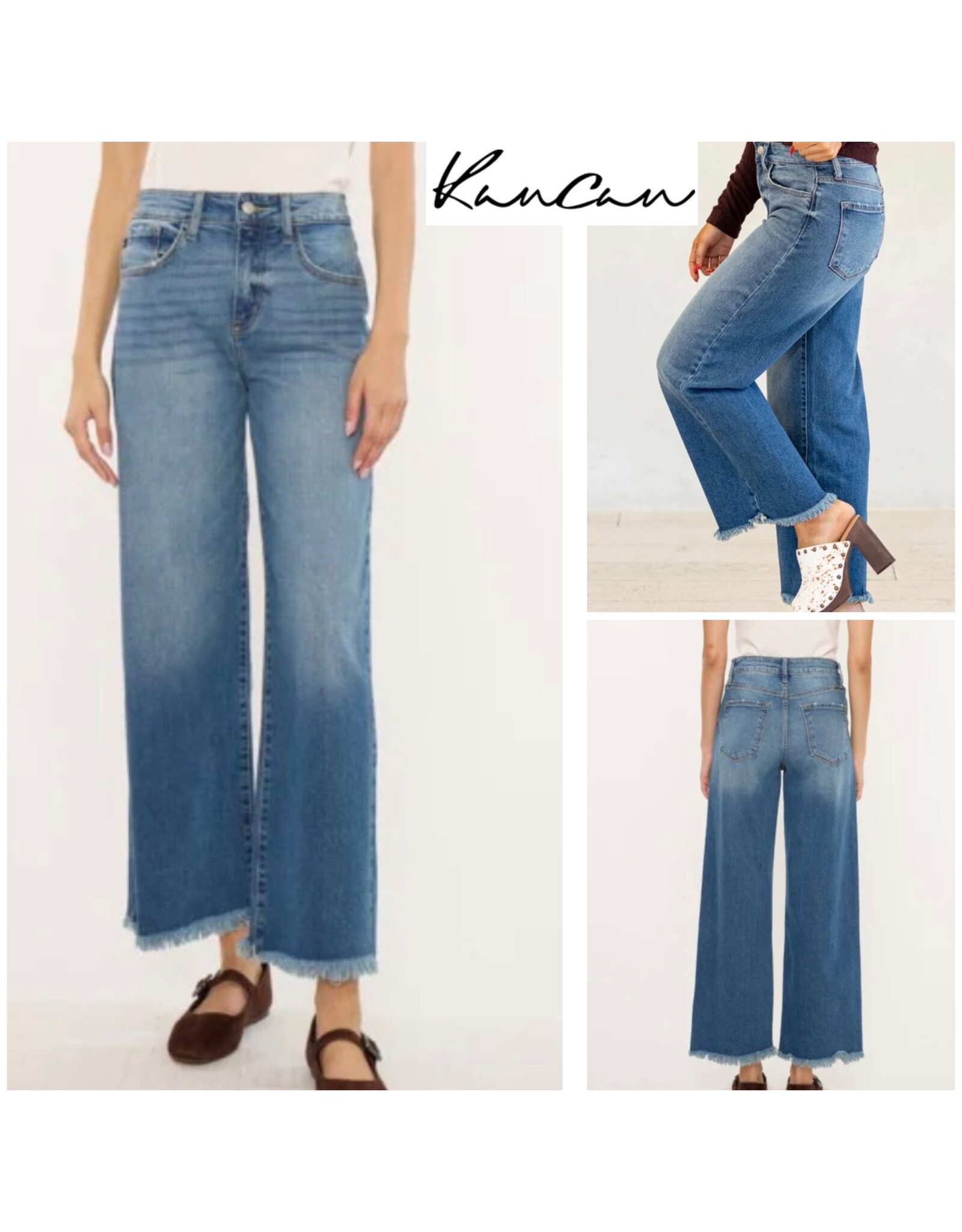 Kancan Crater HR Crop Wide Leg Jeans