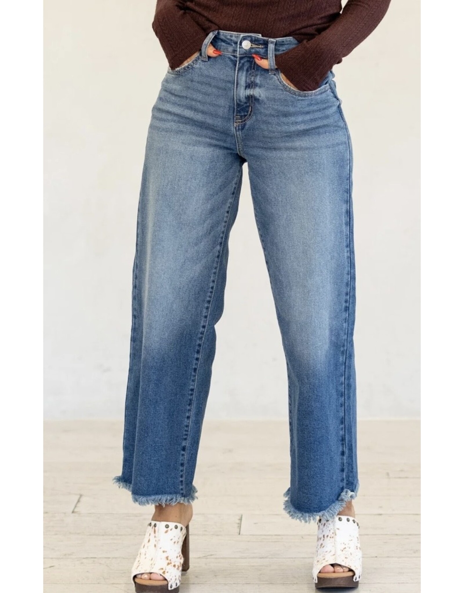 Kancan Crater HR Crop Wide Leg Jeans