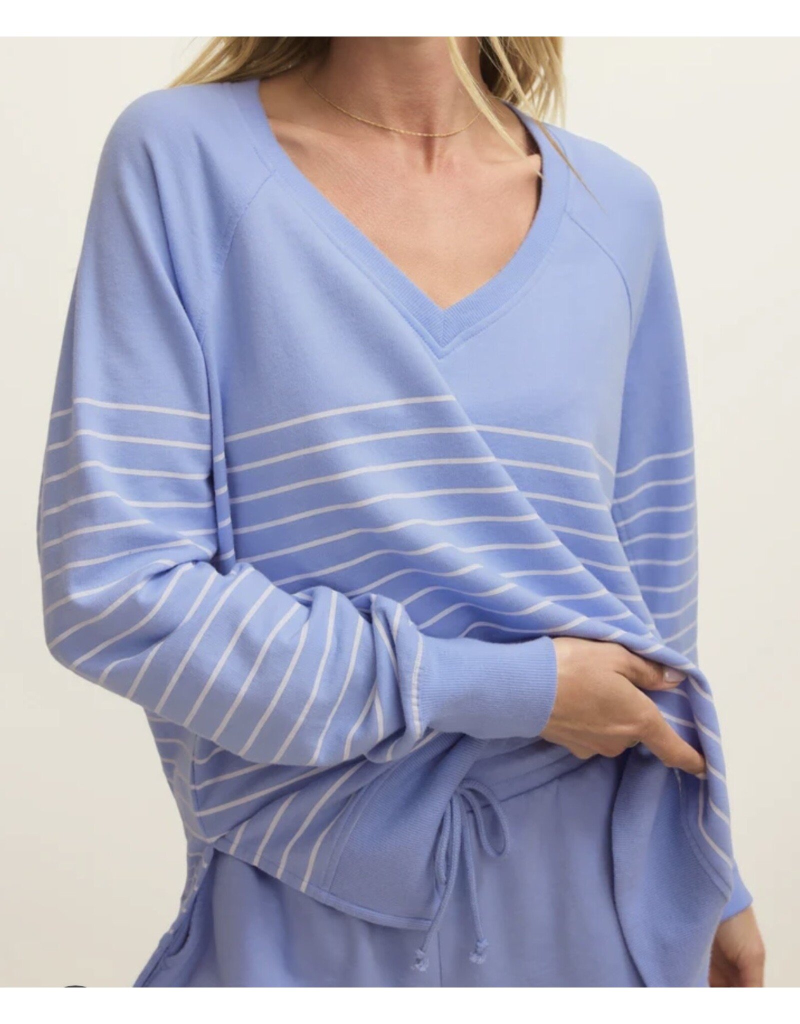 ZSupply ZSupply WEEKENDER STRIPE V NECK BARCELONA BLUE