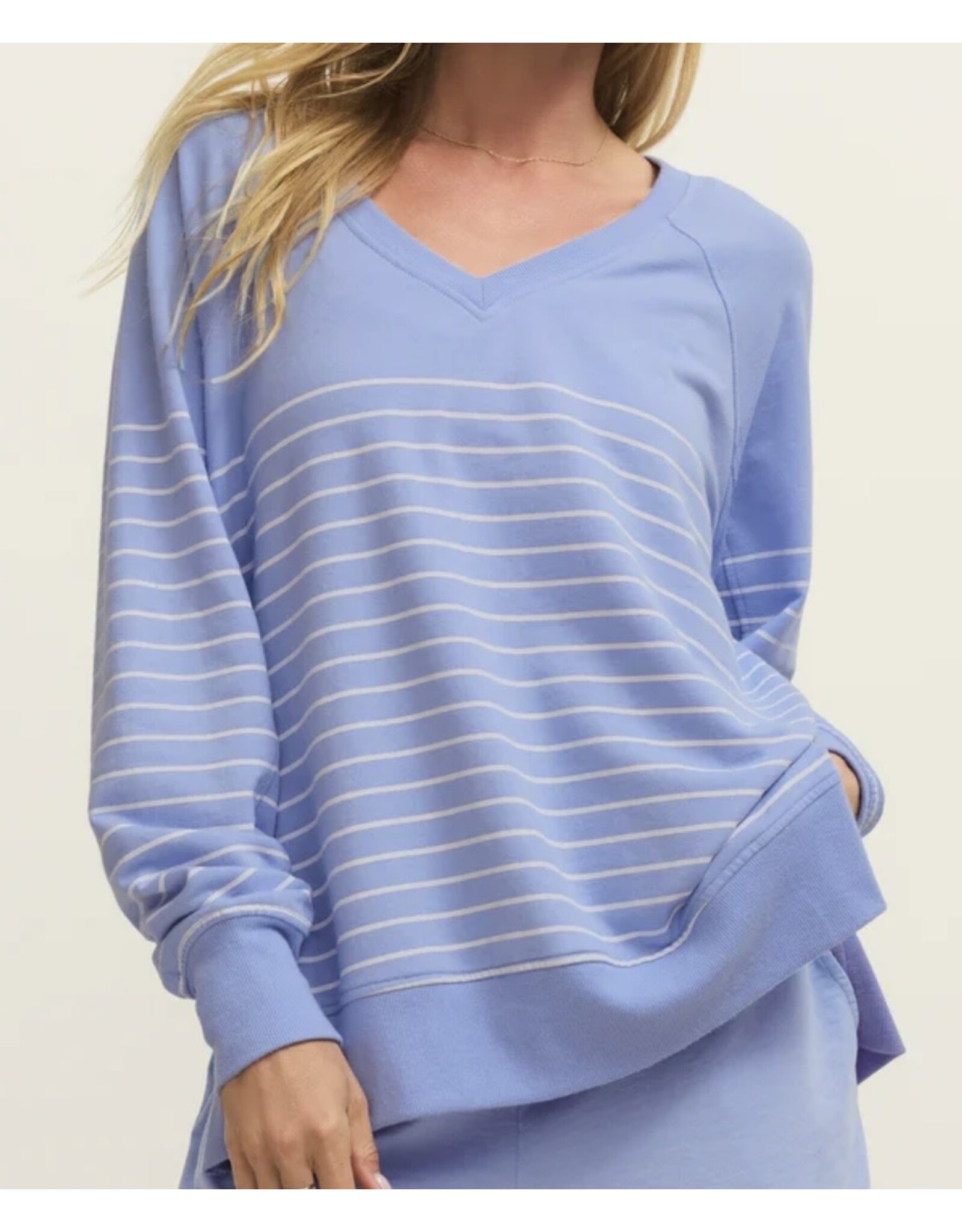 ZSupply ZSupply WEEKENDER STRIPE V NECK BARCELONA BLUE