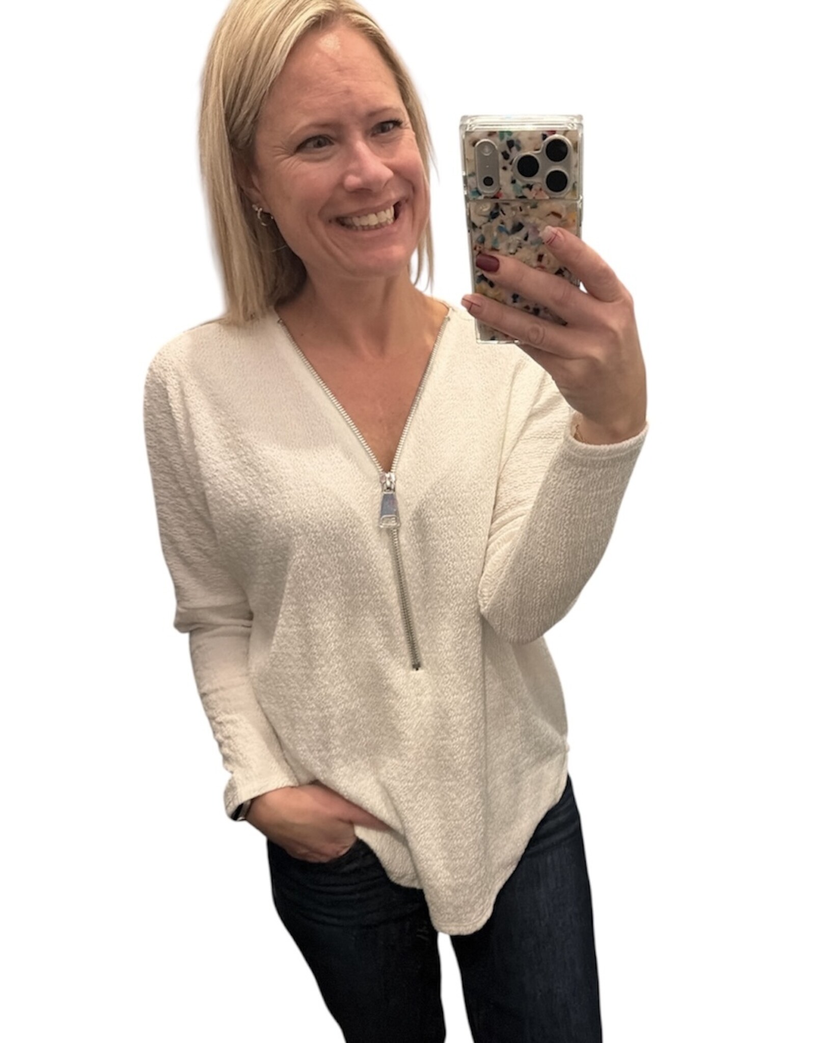 Popular dolman slv zipped top