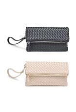 Vegan leather woven fold over purse