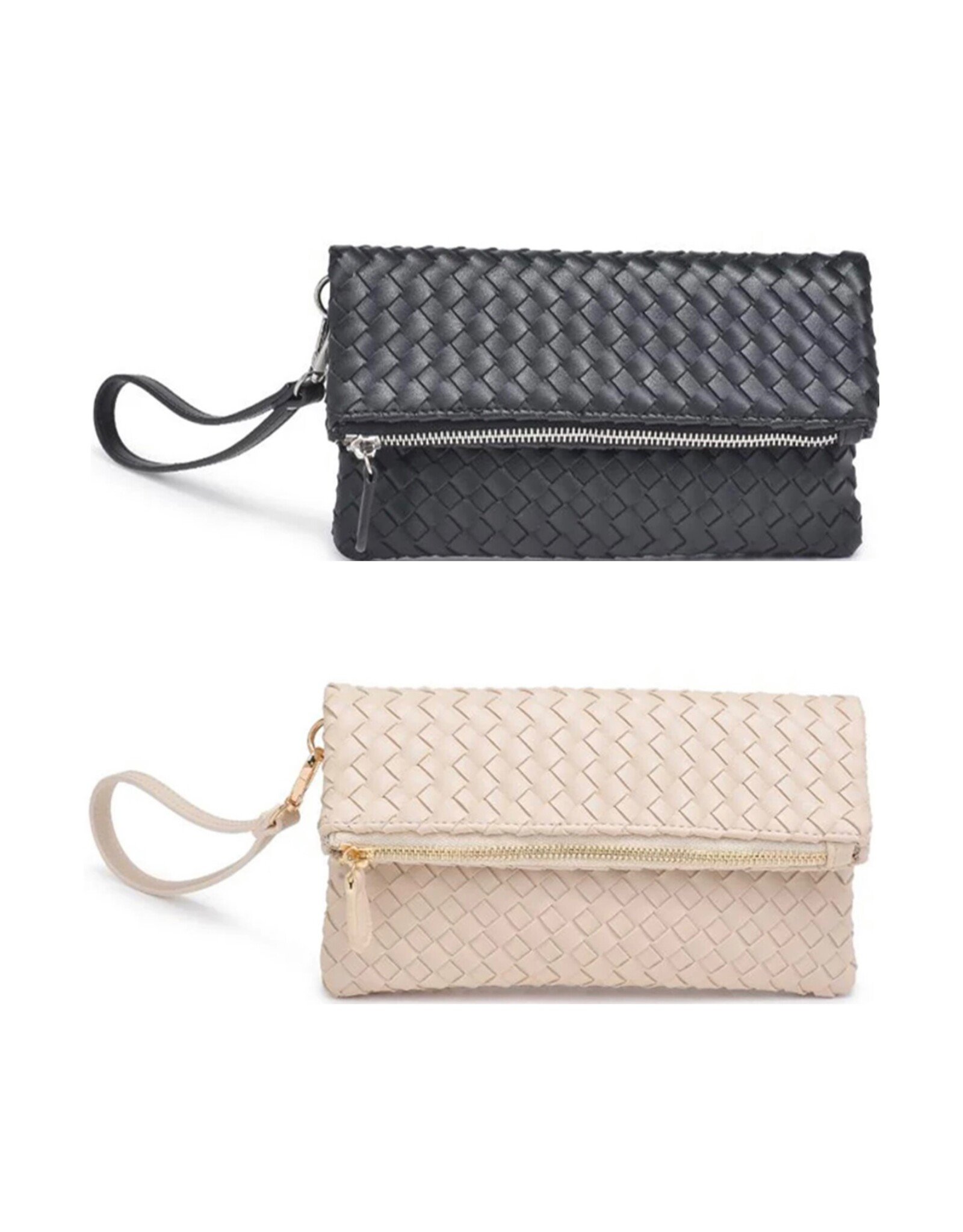 Vegan leather woven fold over purse