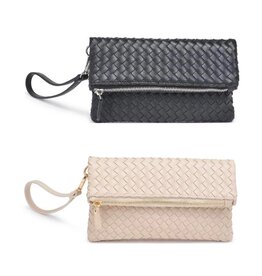Vegan leather woven fold over purse