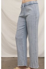 Chambray Crinkled Straight Pants