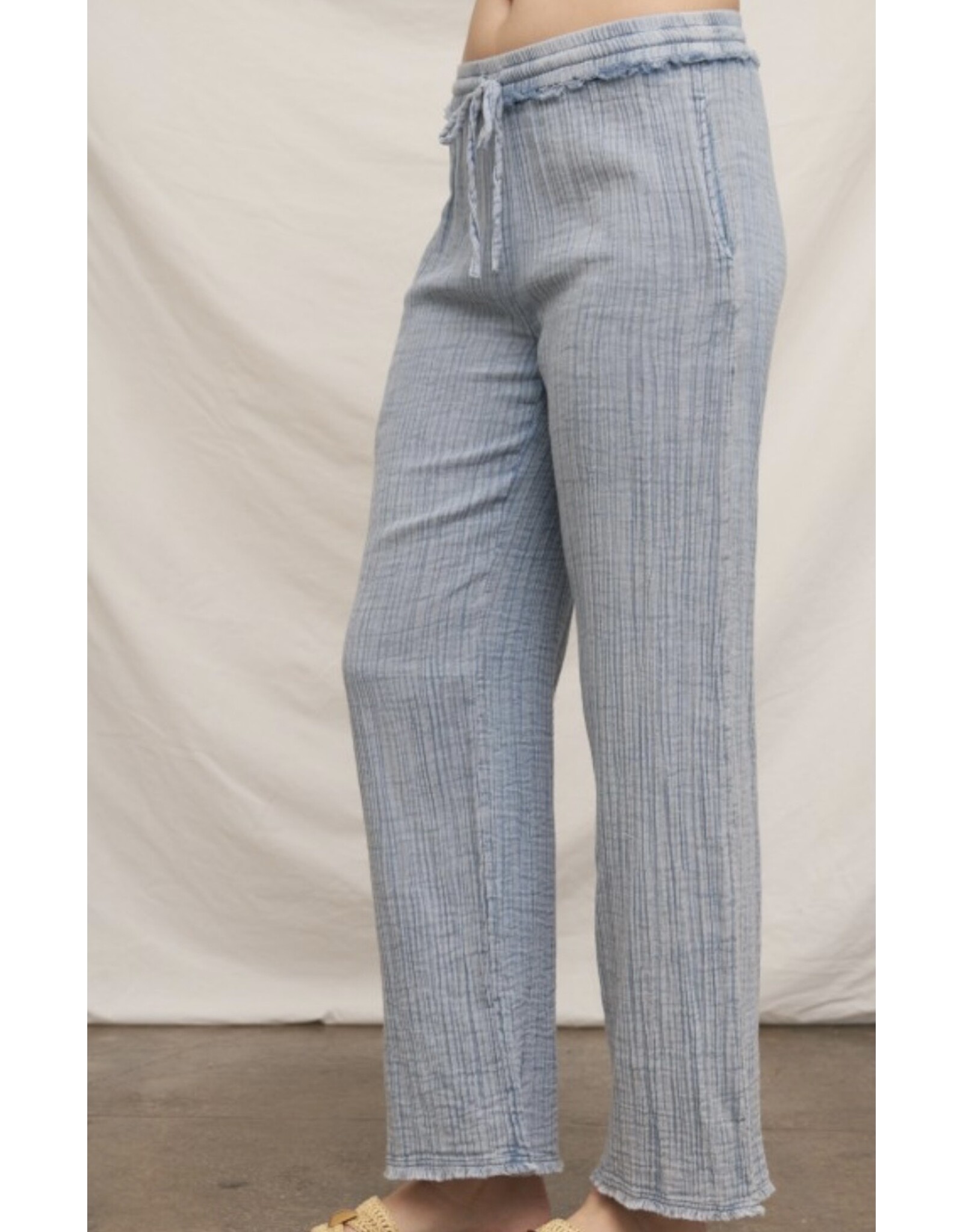 Chambray Crinkled Straight Pants
