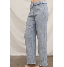 Chambray Crinkled Straight Pants