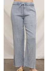 Chambray Crinkled Straight Pants
