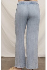 Chambray Crinkled Straight Pants