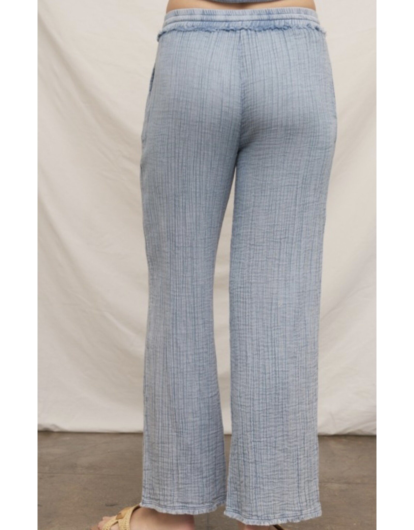 Chambray Crinkled Straight Pants