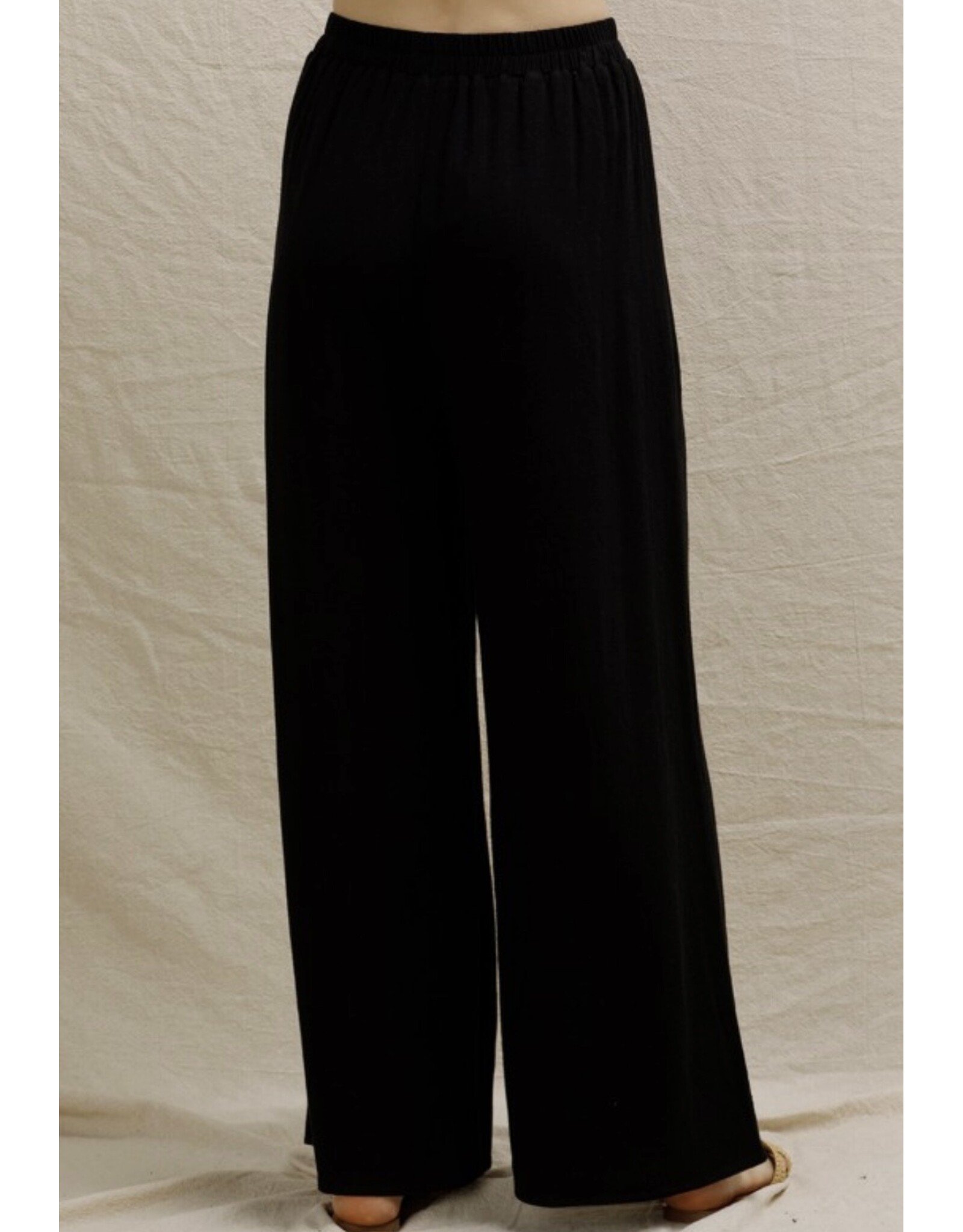Black Elastic Waist  Wide Leg Pants