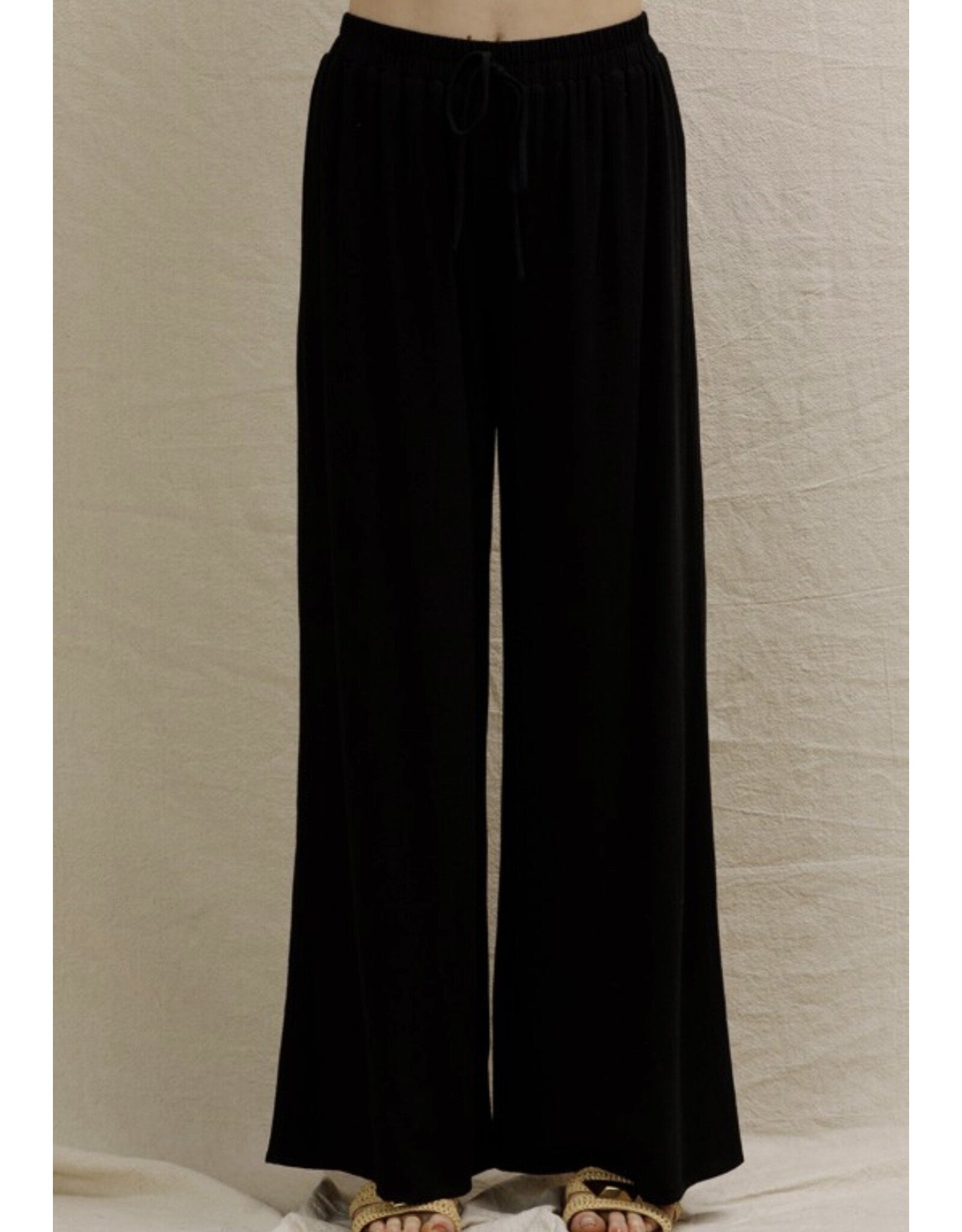 Black Elastic Waist  Wide Leg Pants