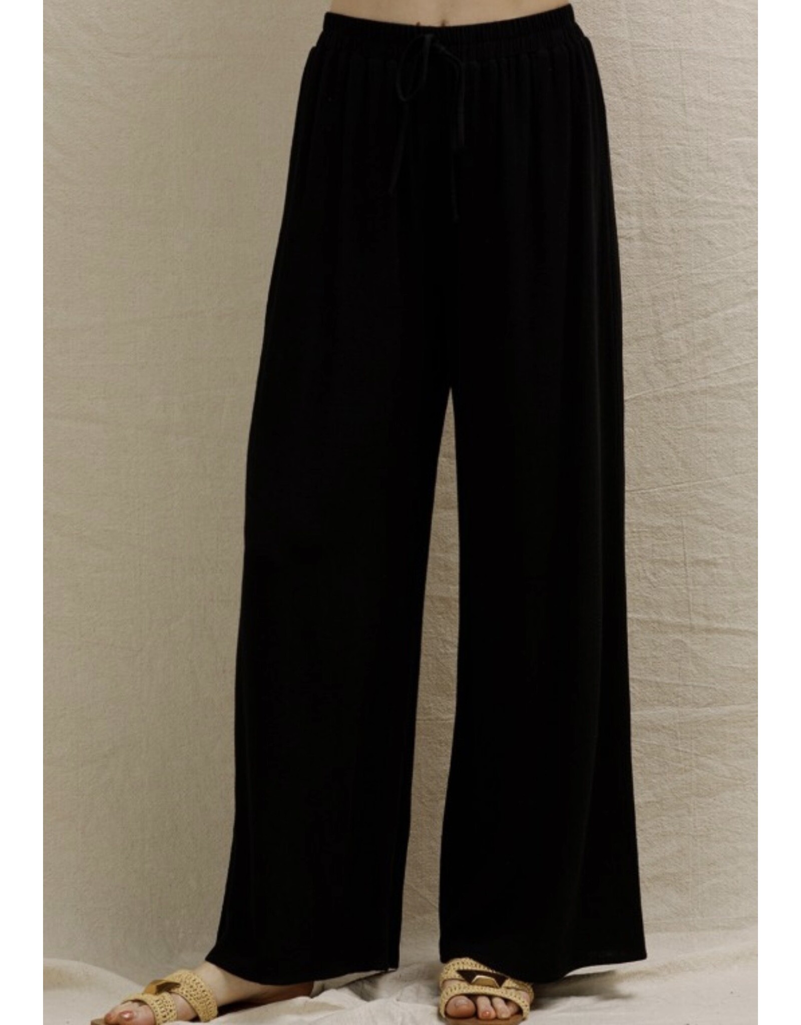 Black Elastic Waist  Wide Leg Pants