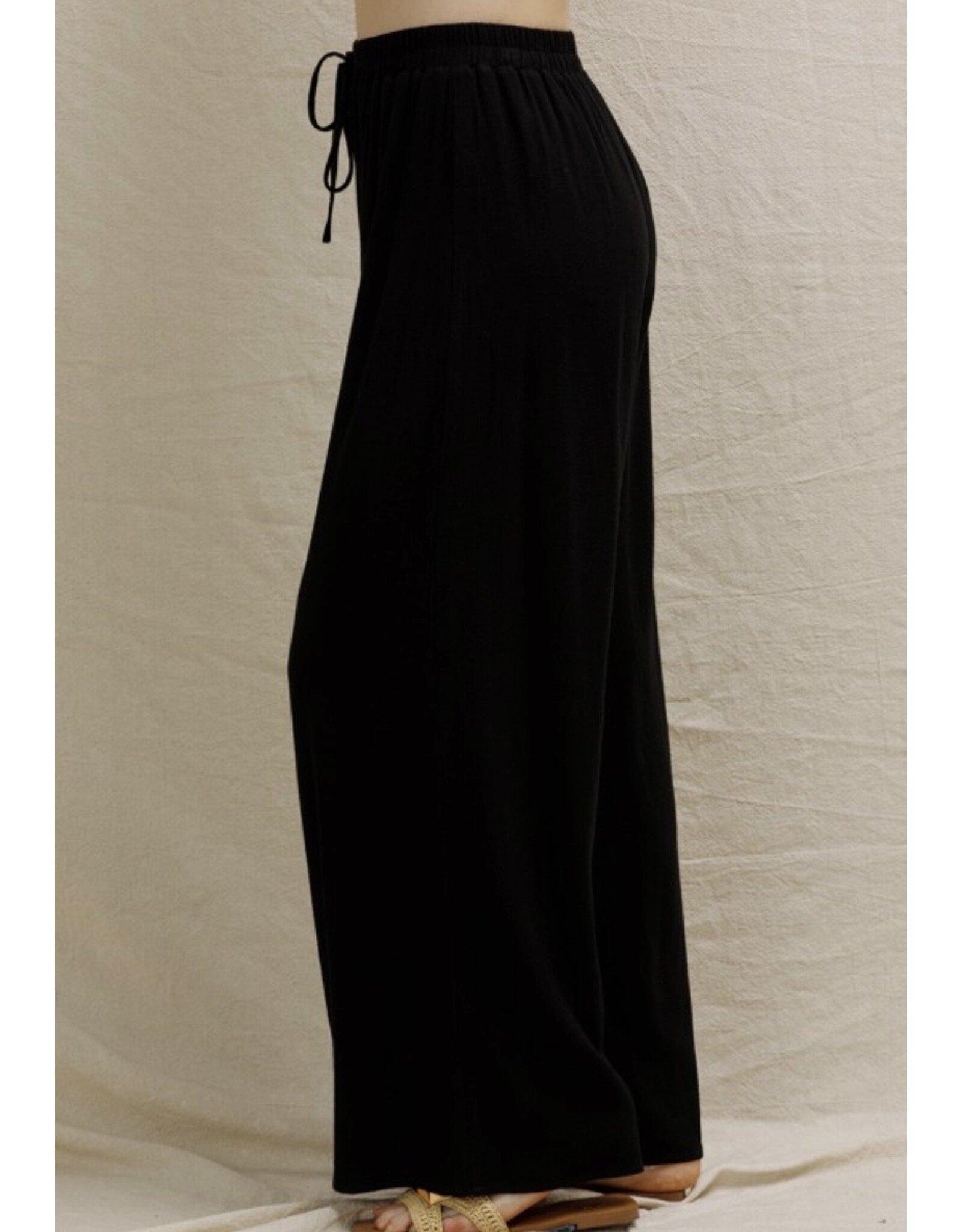 Black Elastic Waist  Wide Leg Pants