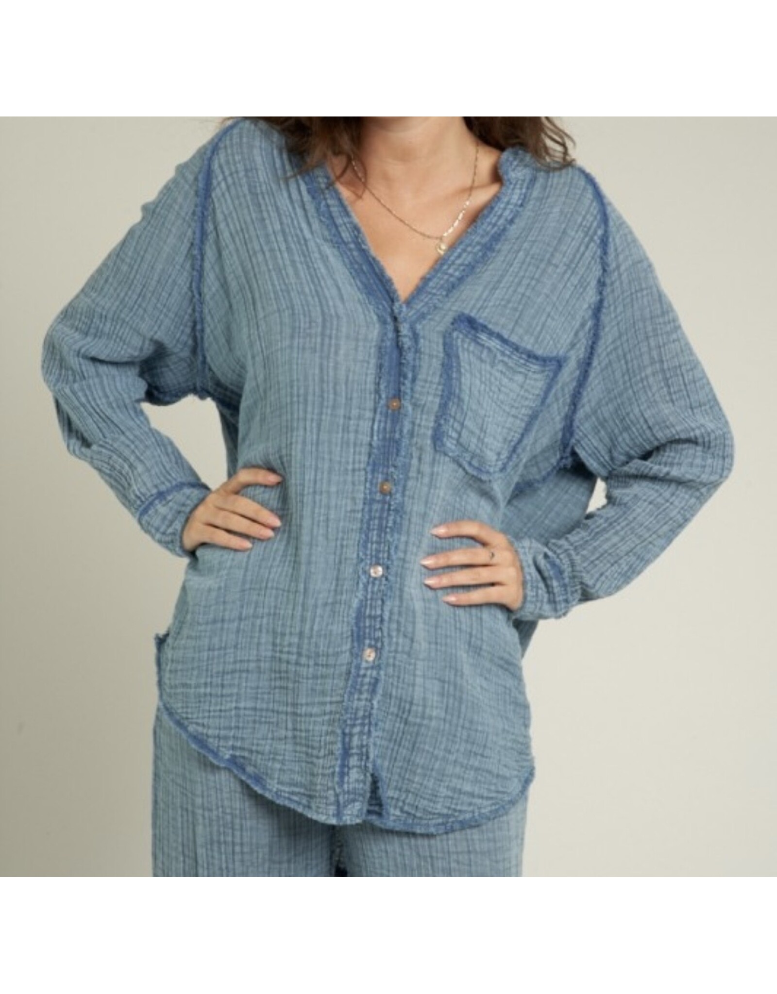 Encreme Chambray Long Slv Crinkled Shirt