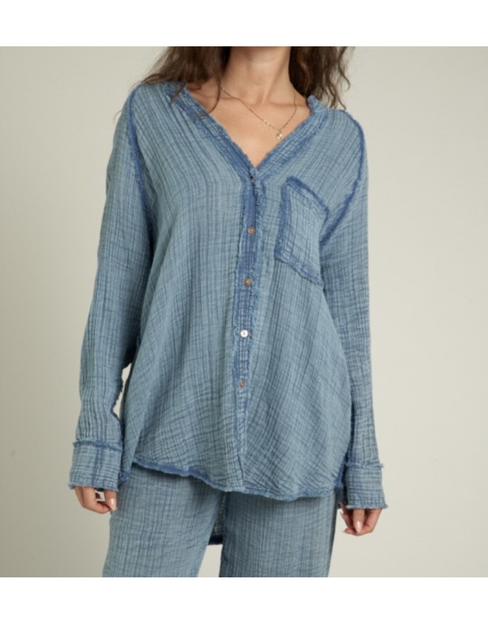Encreme Chambray Long Slv Crinkled Shirt