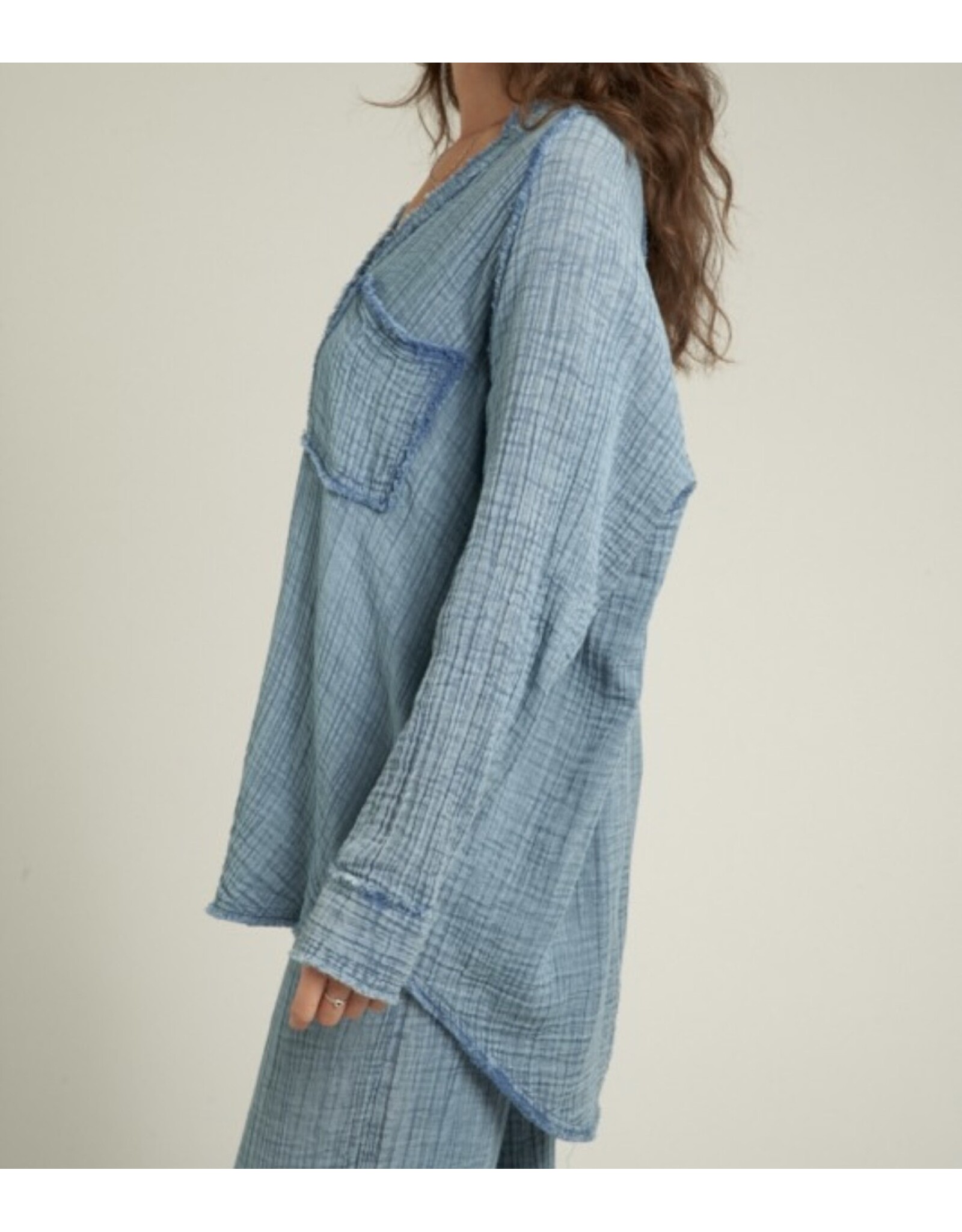 Encreme Chambray Long Slv Crinkled Shirt