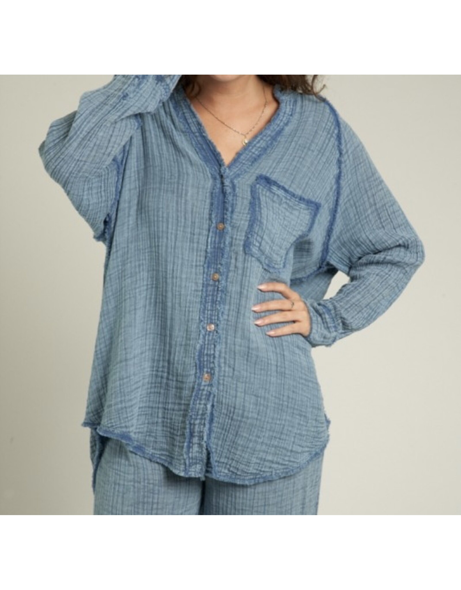 Encreme Chambray Long Slv Crinkled Shirt