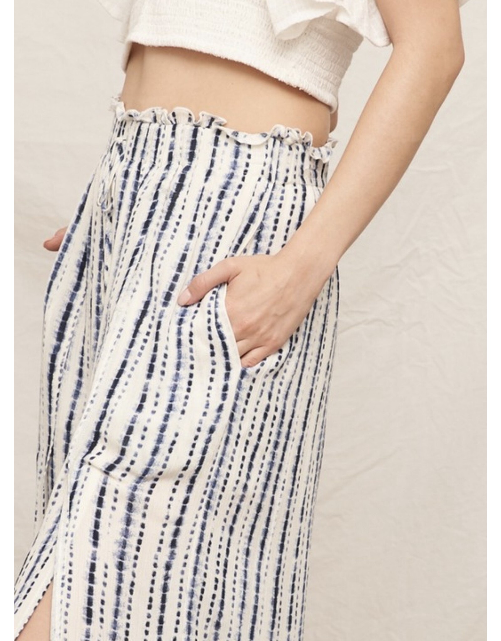 Navy Front Slit Striped Pants