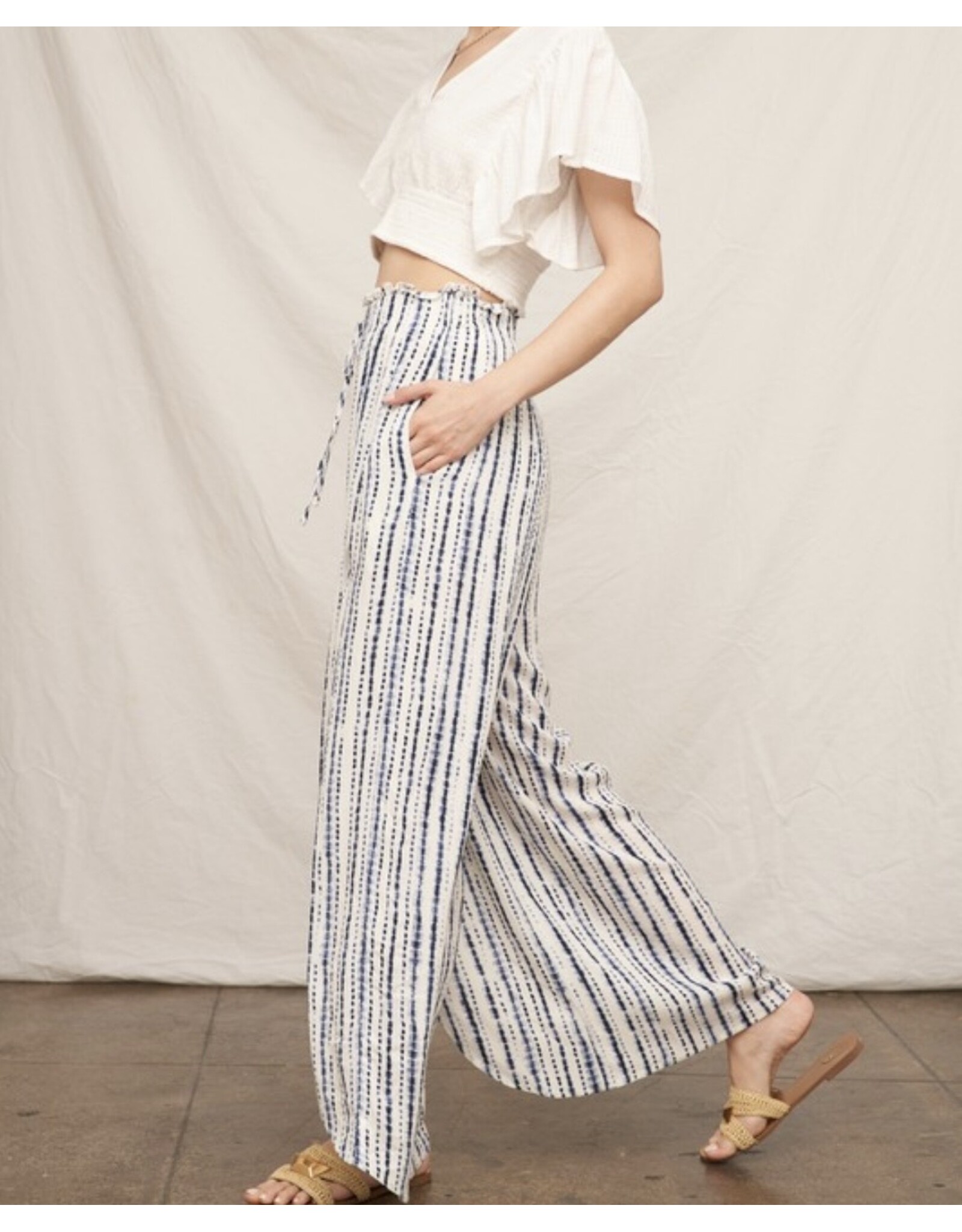 Navy Front Slit Striped Pants