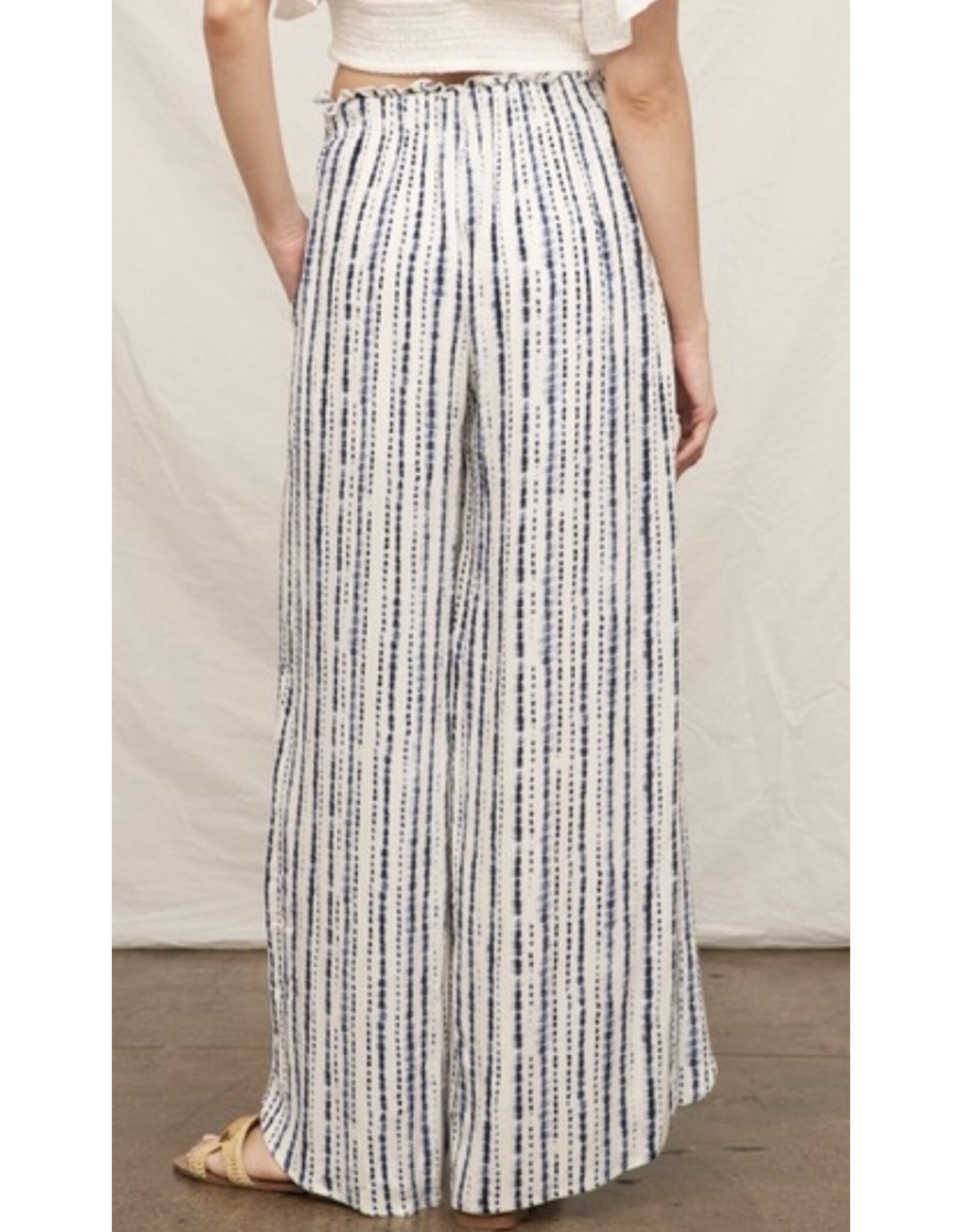 Navy Front Slit Striped Pants