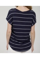 Navy Stripe V Neck Cuffed Knit Top