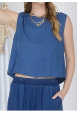 Chambray Button Detail Crop Top