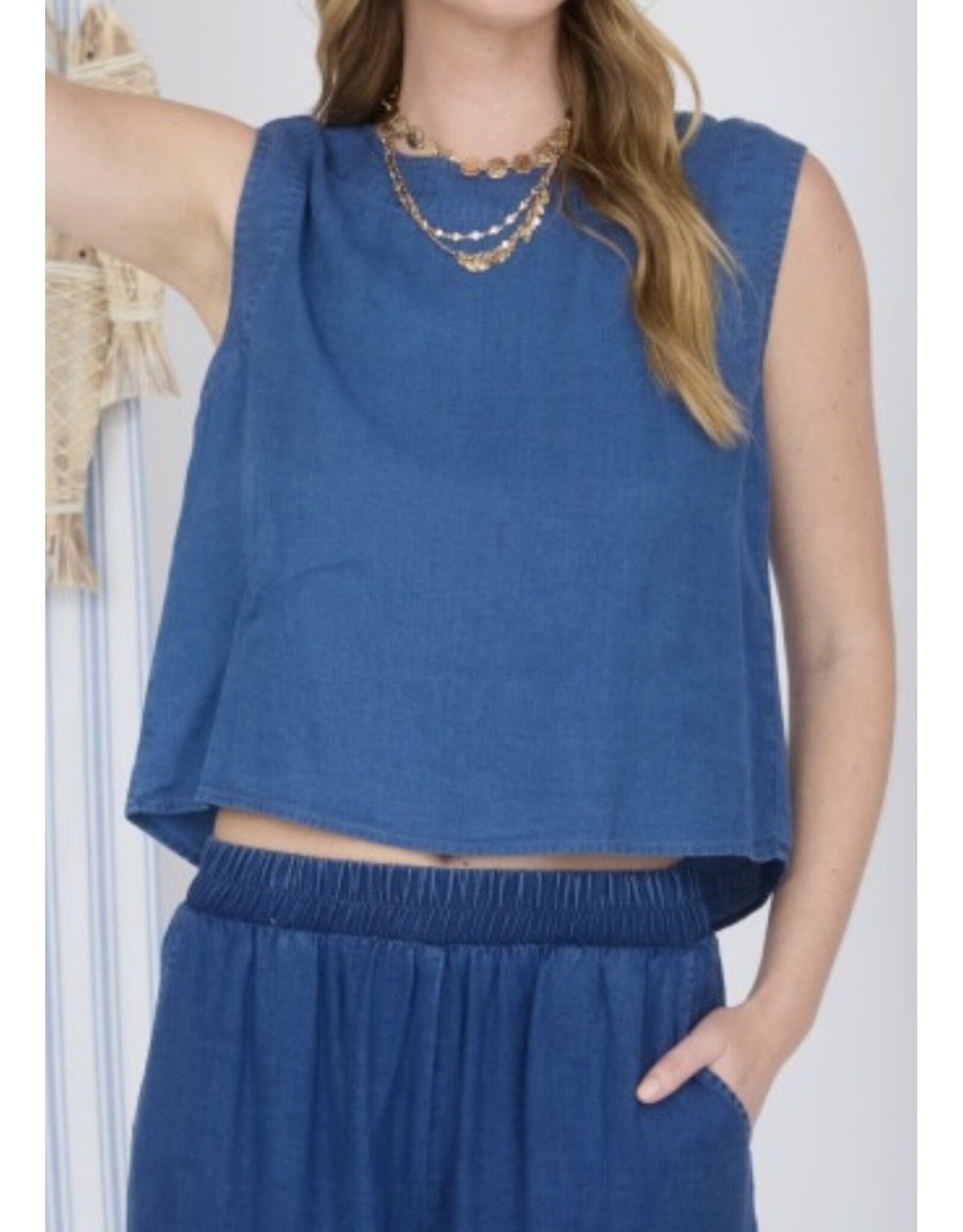 Chambray Button Detail Crop Top