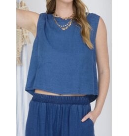 Chambray Button Detail Crop Top