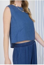 Chambray Button Detail Crop Top