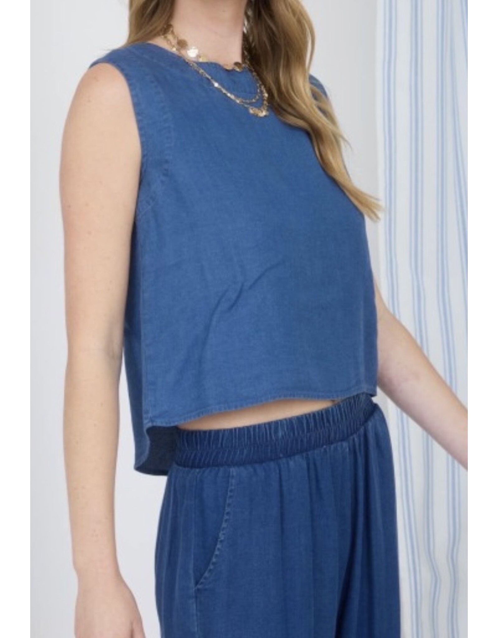 Chambray Button Detail Crop Top