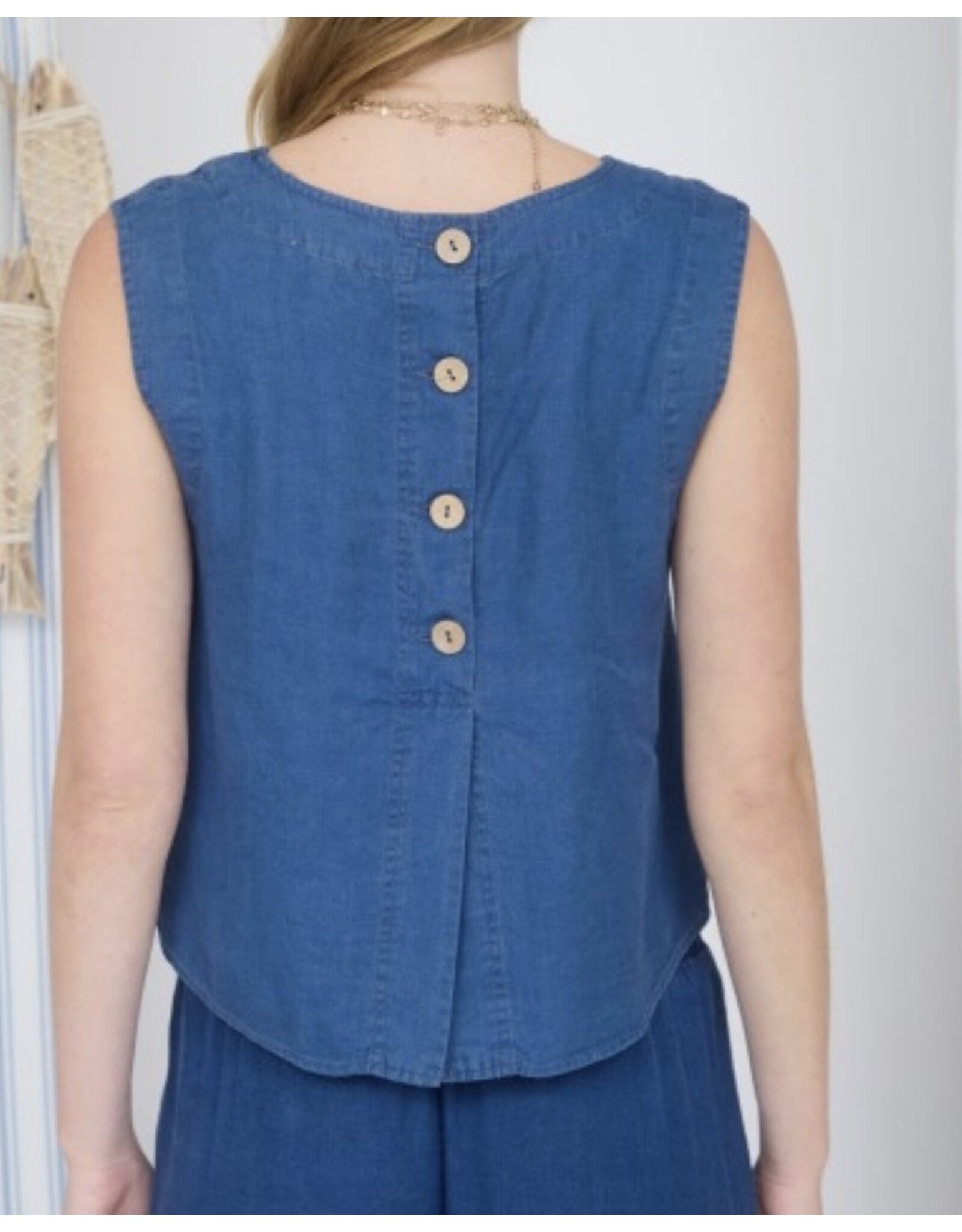 Chambray Button Detail Crop Top