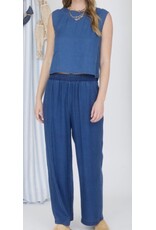 Chambray Button Detail Crop Top